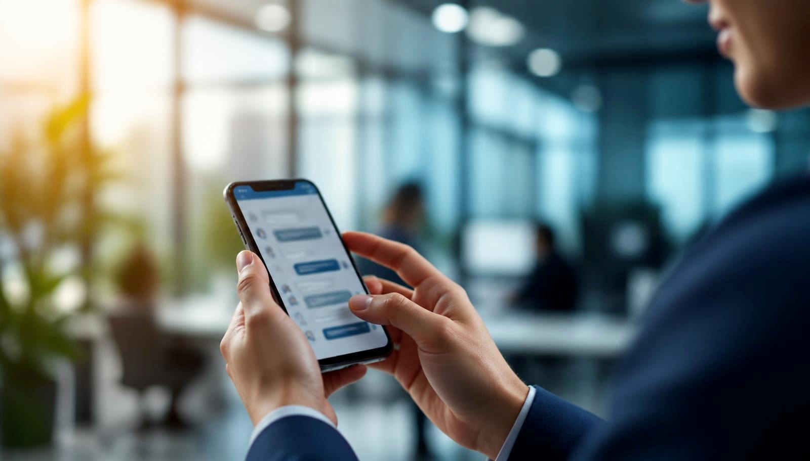 Ofiste telefonundan müşteriyle yazışan satış temsilcisi